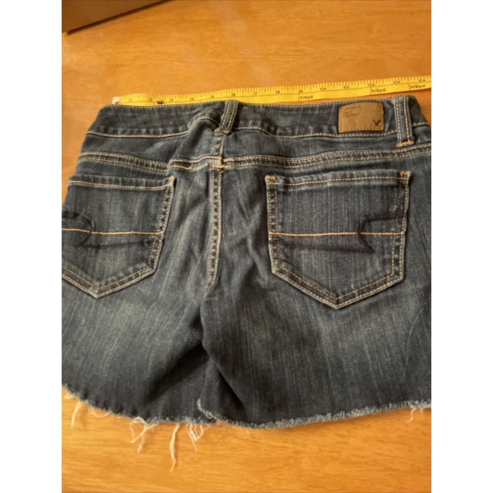American Eagle AE Shorts Size 2 26 Stretch Dark Jean Blue Denim Cutoff Daisy - Picture 8 of 10
